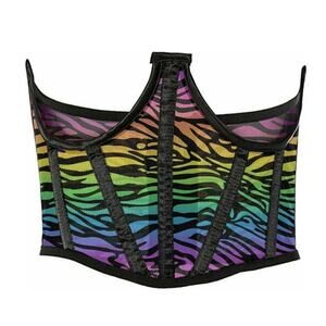 🦋B2G1🦋DAISY CORSETS Lavish Rainbow Animal Print Mesh Open Cup Waist Cincher SM